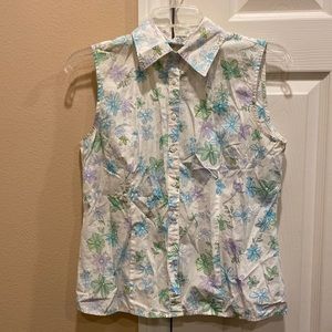 Ann Taylor LOFT 100% cotton sleeveless collared floral print blouse